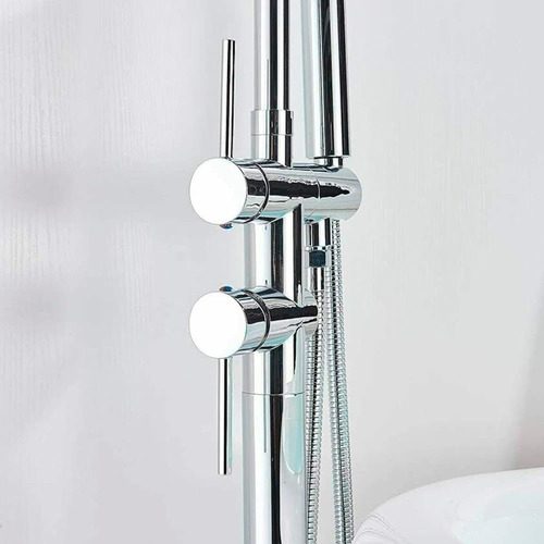 Grifo De Bañera Montaje Suelo Mezclador Cn/ducha De Mano Acabado Brillante Color Plateado