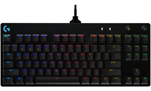 Teclado gamer Logitech Pro Series G Pro QWERTY GX Blue Clicky inglés US color negro con luz RGB