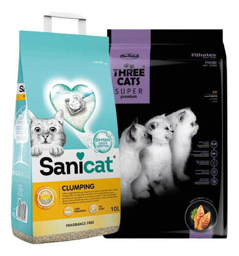 Three Cats Premium Cachorros 10 Kg + Sanicat Clumping 10l