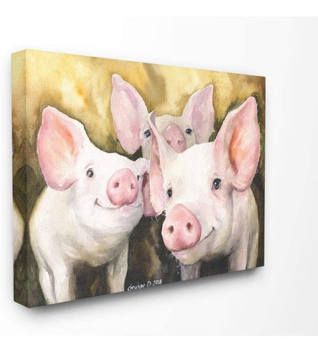 Baby Pigs Animal Yellow Watercolor Painting Canvas Wall...