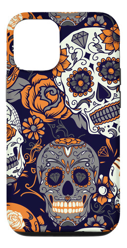 iPhone 12/12 Pro Day Of Dead Orange Sugar Skulls Teléfono Ca