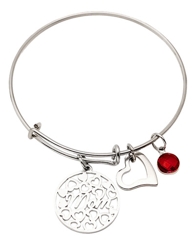 Pulsera Mom De Acero Inoxidable L Con Piedra Natal De Doce C