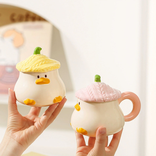 Taza Café Pato Divertida Con Tapa - Vajilla Animales