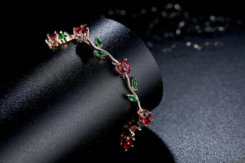 Pulsera Mujer Brazalete Rosas Elegante Circonita