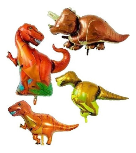 Combo 4 Globos Dinosaurios Metalizado Chicos 30cm