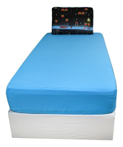 Jogo De Lençol De Cama Solteiro 2pç Kids 100% Algodão Cor Azul Desenho Do Tecido Liso