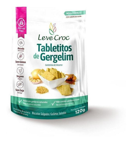 Kit 3x: Biscoito Tabletito Salgado Gergelim Leve Crock 120g