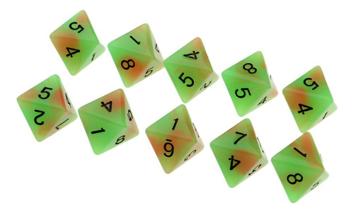 Conjunto De Dados De 8 Lados Brilhantes 18 Verde + Laranja