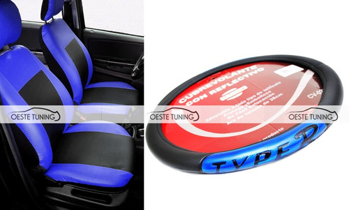 Fundas Cubre Asientos Cuero + Cubre Volante Type R Azul