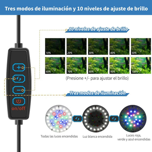 Lámpara 6w Usb Para Pecera Con Clip, 3 Modos De Luz