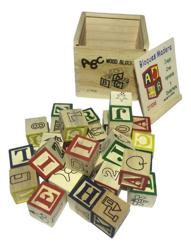 Juego Madera Montessori Cubos Didáctico Letras Números 27 Pc