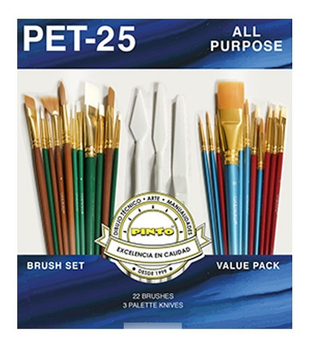 Imagen 1 de 1 de Set De Pinceles Y Espátulas Pinto 25pz Pet25
