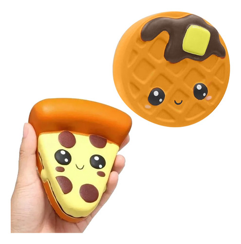 Kit 2 Squishy Kawaii Con Olor Anti-estrés Pizza Y Waffle