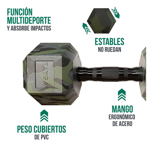 Par Mancuerna Hexagonal Pvc 25lb Tayga Camuflaje (11.25 Kg) Color Negro
