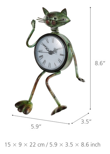 Reloj De Mesa Mudo Hecho A Mano Con Figura De Gato De Metal