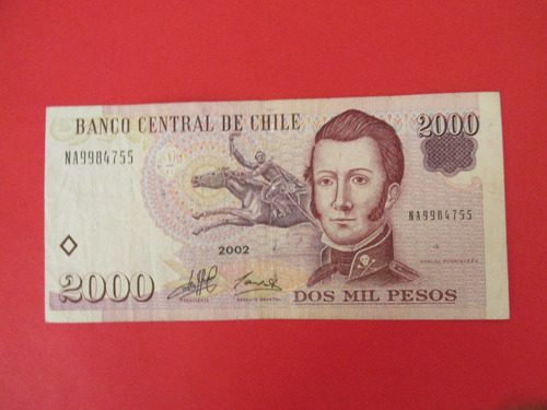 Billete Chile 2.000 Pesos Firmado Massad- Carrasco Año 2002
