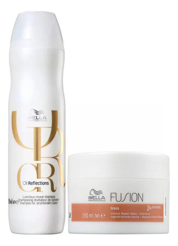 Shampoo Oil Reflections 250ml E Máscara Fusion 150ml Wella