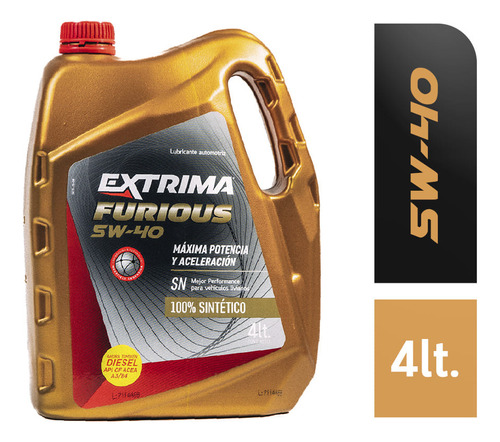 Lubricante 100% Sintético Extrima Furious 5w40 4lts.