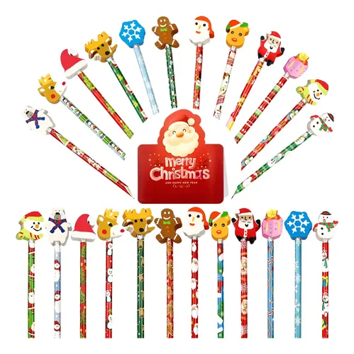 Lápices Y Bloc De Notas Navidad – 12 Lápices Con Goma + 12 Mini Blocs, Regalos Divertidos Para Niños, Fiestas Y Colegio