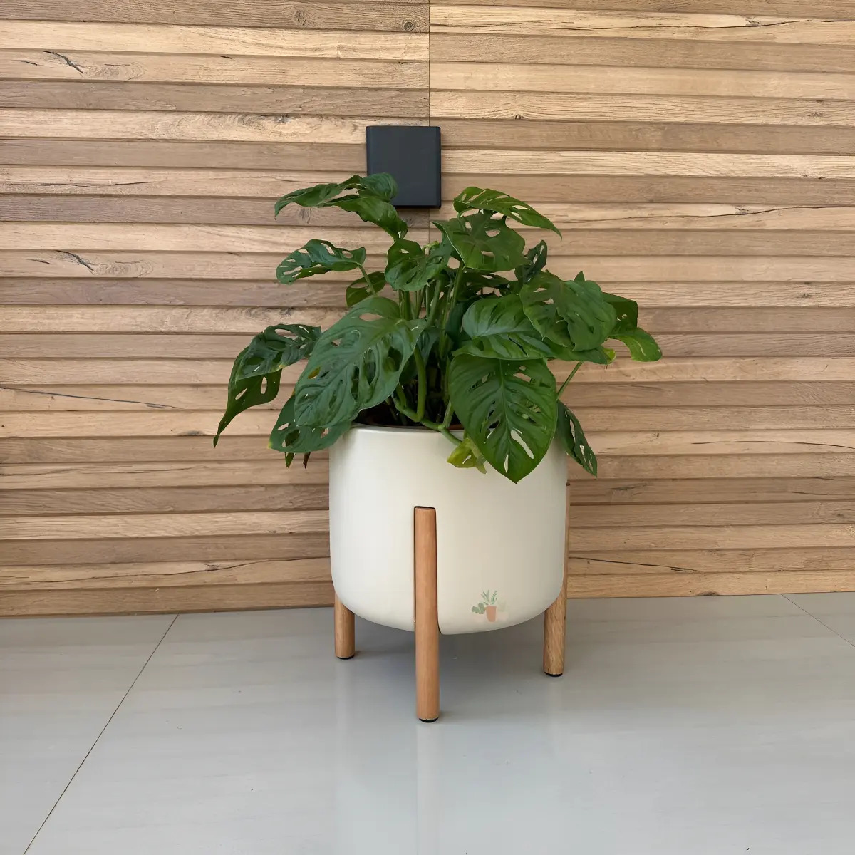 Vaso Cilíndrico Monaco P/ Plantas Decorativo Design Moderno Cor Areia Jateado