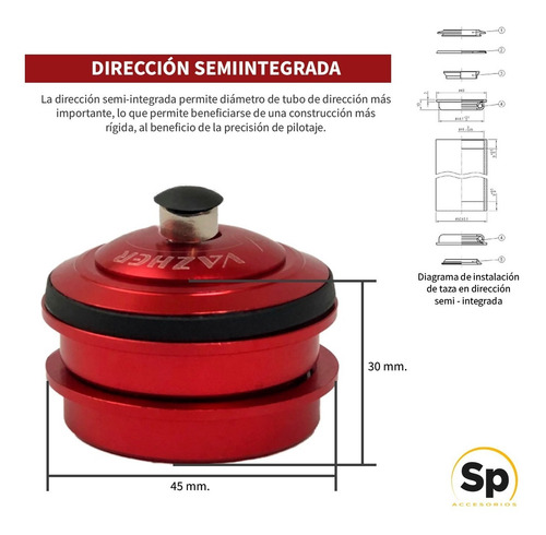 Taza De Dirección Over Semi Integrada 1 1/8 Para Bicicleta