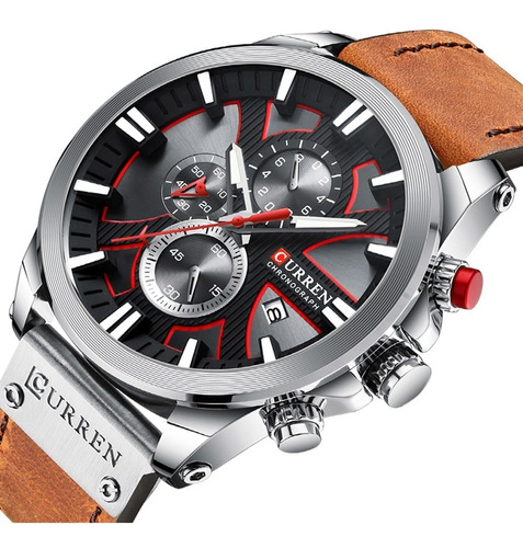 Reloj curren hombre correa de piel Negro Cronografo fechador