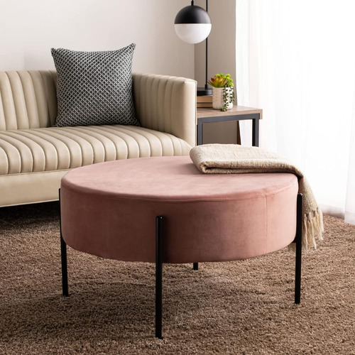 Safavieh Home Lisbon Glam Velvet Round Cocktail Ottoman, Dus