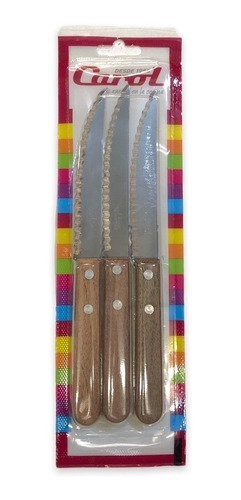 Cuchillo De Mesa Mango De Madera Blister X3 Cuchillos Carol