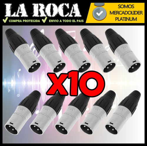 Imagen 4 de 10 de Ficha Canon Xlr Macho Pack X10 Conector 3 Pines Cable Dmx