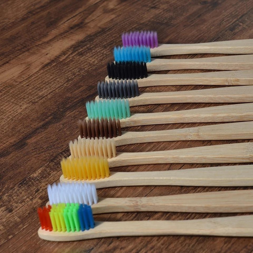 Imagem 2 de 5 de Kit 10 Escovas De Dente Coloridas Bambu Biodegradável