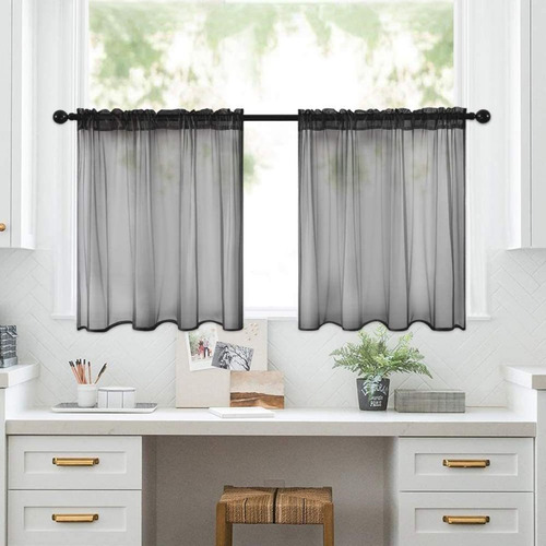 Cortina Corta De Color Liso Para Cocina, Baño Y Baño, Thin H