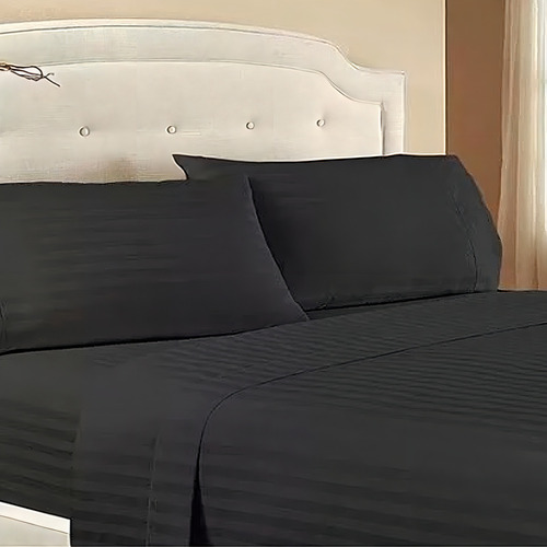 Juego De Sabanas Matrimonial Tacto Suave Soft Negro Fundas Diseño De La Tela Rayado