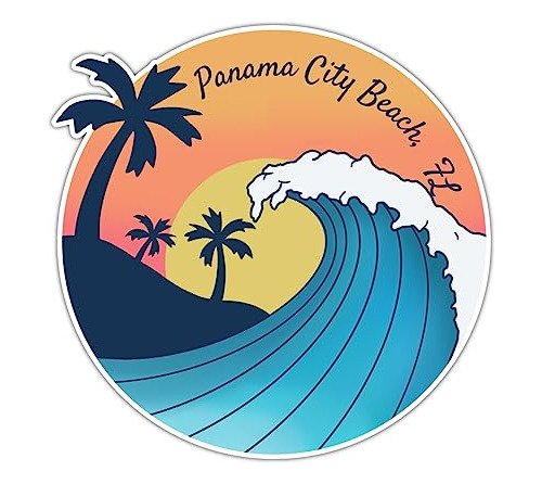 Decal Sticker Playa Panama City Beach Florida Ola 2 Pulgadas