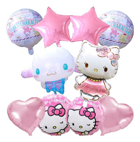 Kit Globos Metalicos Kitty Y Cinnamoroll 10 Pzs Sanrio Sanrio
