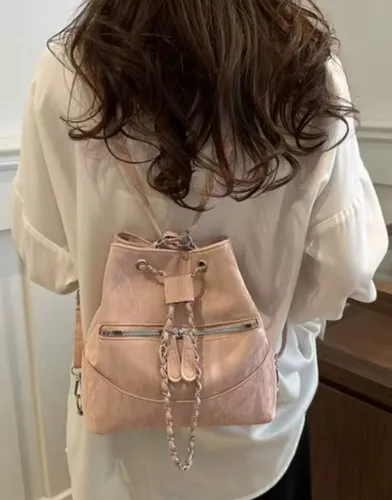 Cartera Mochila Rosa + Reloj De Regalo Promo Día De La Madre Rosa Claro Afelpado Dorado Rosa Claro