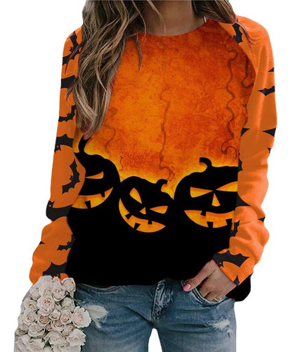 Sudadera Femenina Con Impresión 3d Halloween Moda Casual