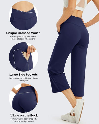 G4free Pantalones Capri De Pierna Ancha Con Bolsillo For