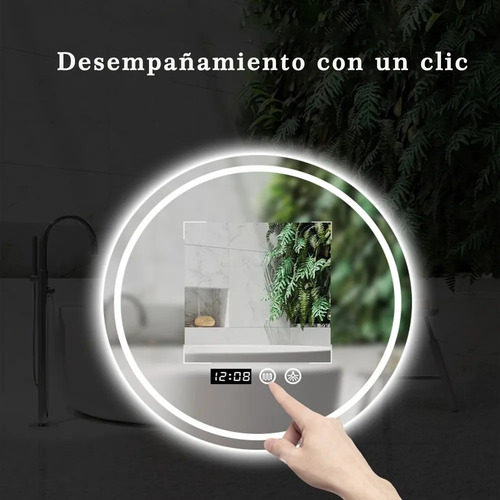 Espejo Led Baño Touch 3 Modos Antivaho 50x50cm con Hora y Temperatura