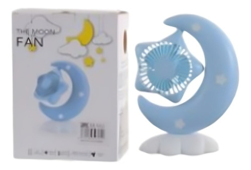 Mini Ventilador Luna Con Luces Para Mesa Celeste