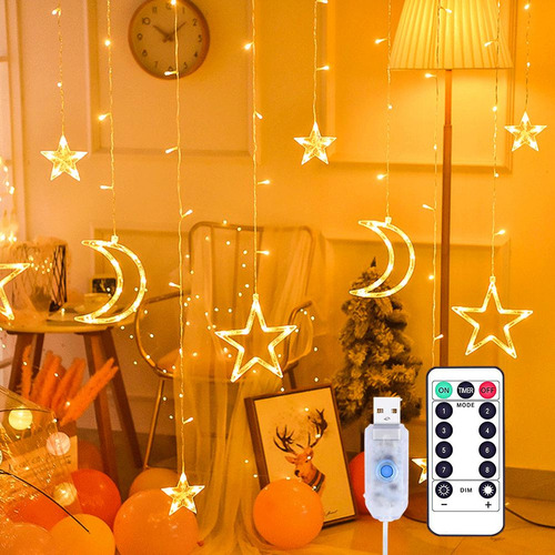 Lámpara De Cortina Led Star Moon, Luces De Ventana Impermeab