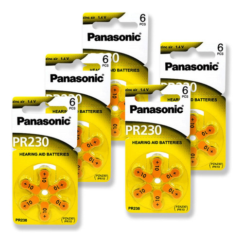30 Pilhas Bateria 10 Pr230 Pr70 Panasonic Amarelo Auditivo