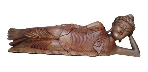 Imagen 1 de 2 de Buda Gautama Acostado En Madera Tallada 50cm Artesanal