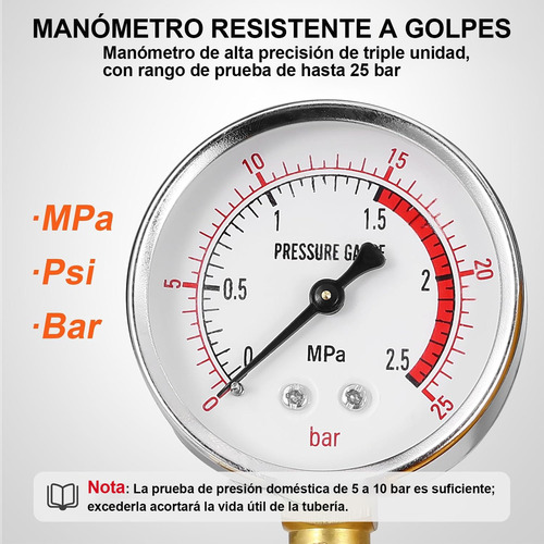 Bomba Manual Prueba De Presión Hidráulica 25 Bar = 362 Psi
