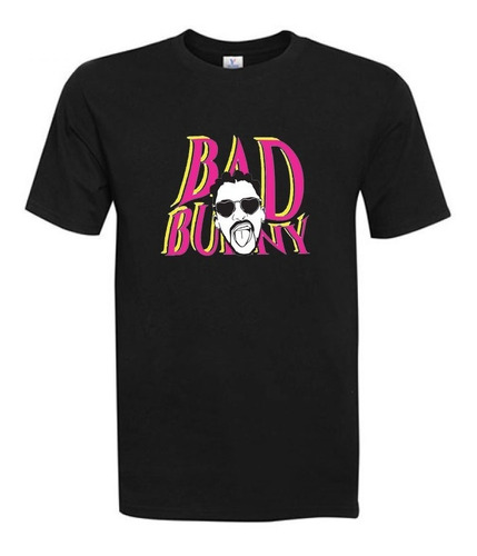 Polera Estampada Diseño Bad Bunny Letras Y Cara