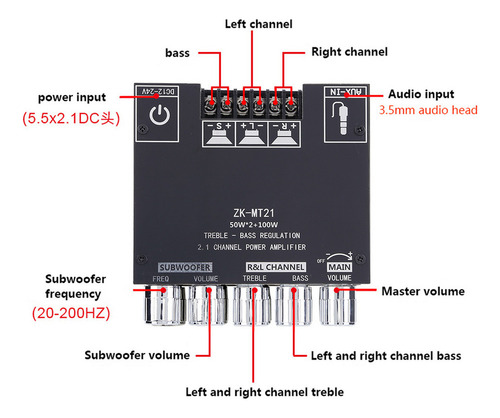 Placa Amplificadora Estéreo Bt5.0 De 2.1 Canales Zk-mt21 2x5