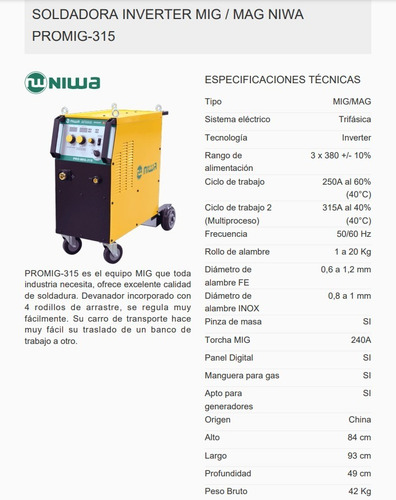 Soldadora Inverter Niwa Promig-315 (1422315)