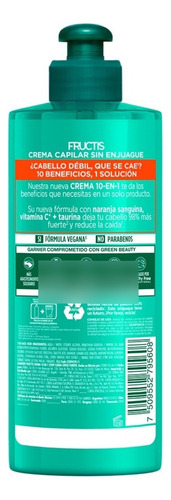 Garnier Fructis Crema Para Peinar 10 En 1 Stop Caída 300ml