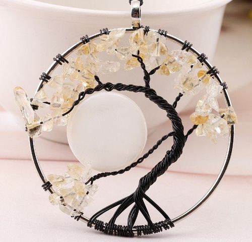 Collar Dije Árbol De La Vida Cuarzo Chakras Hecho A Mano Color Arcoíris