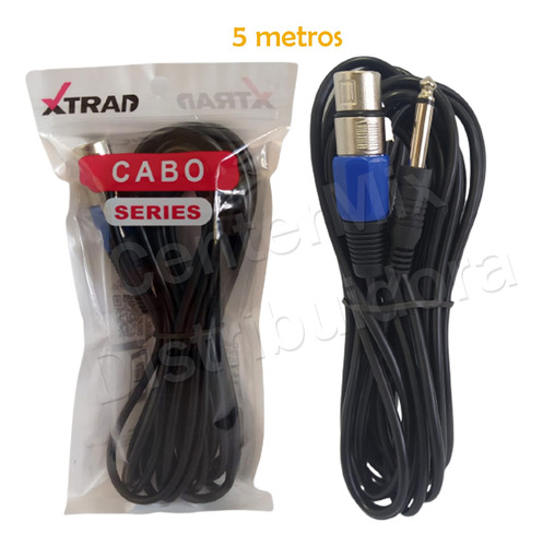  Cabo Microfone P10 Mono X Xlr Fêmea 5 Metros Xtrad