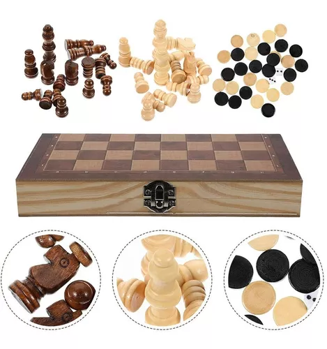 3 en 1 Tabuleiro de xadrez de madeira dobrável, tabuleiro de xadrez de  madeira, jogo de tabuleiro de xadrez de gamão, Dimensões 440 * 440 mm